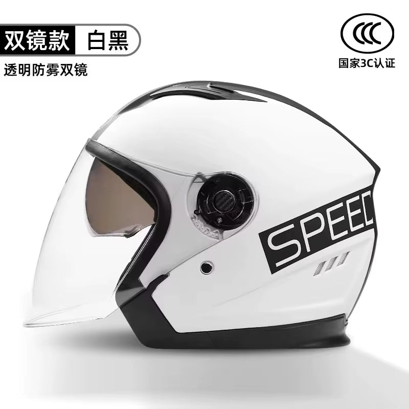 Motorcycle Open Face Helmet for Men and Women Dual Lens Sun Visor Face Shield Top Lightweight Scooter Bike Retro 3/4 Helmet